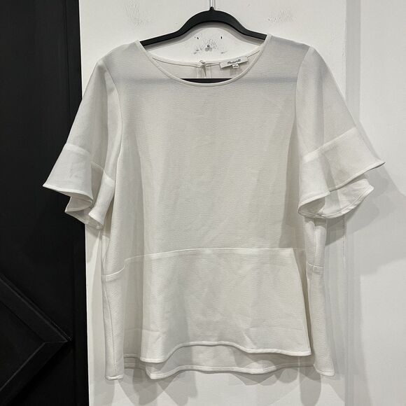 Madewell White Flare Hem Blouse Flowy Top Size Large - Picture 1 of 5
